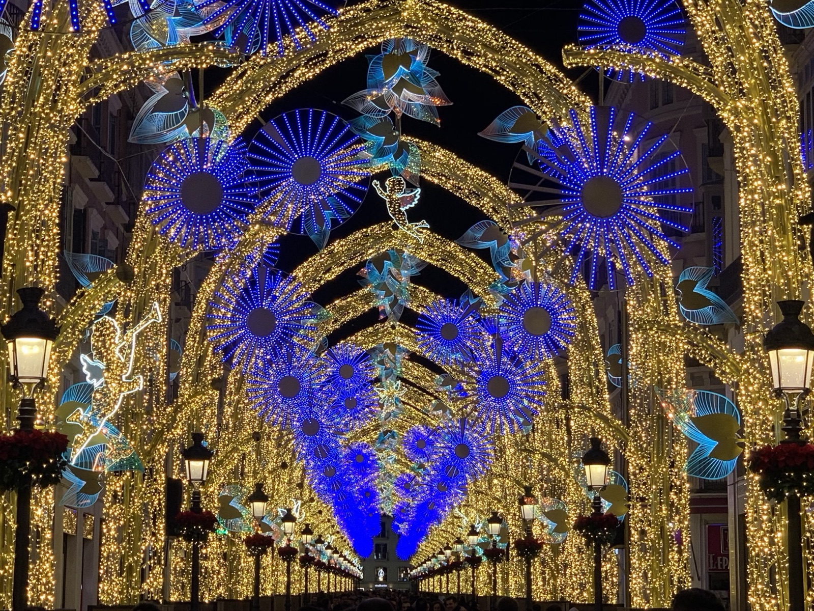 Arcos de luces navideñas en calle Larios, Málaga, en 2019