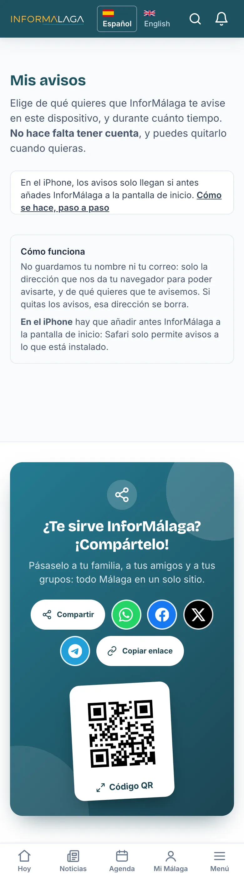 La nota del iPhone en Mis avisos