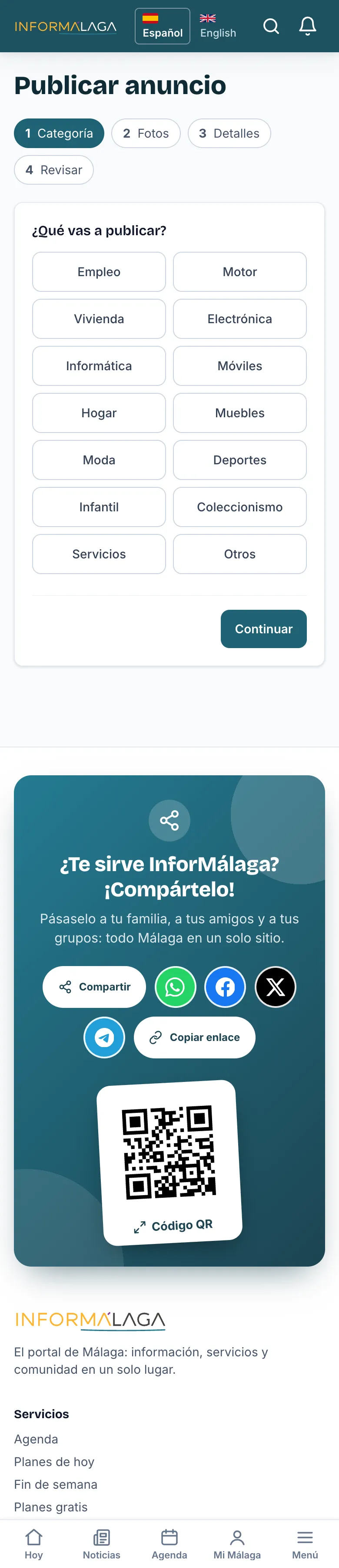 Publicar anuncio, paso 1: elegir la categoría