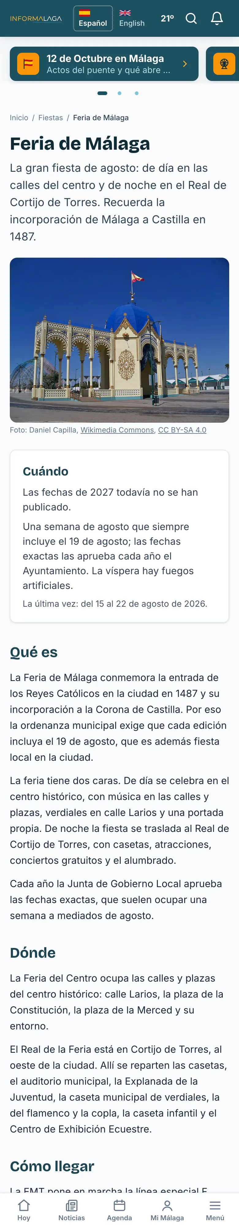 La página de una fiesta