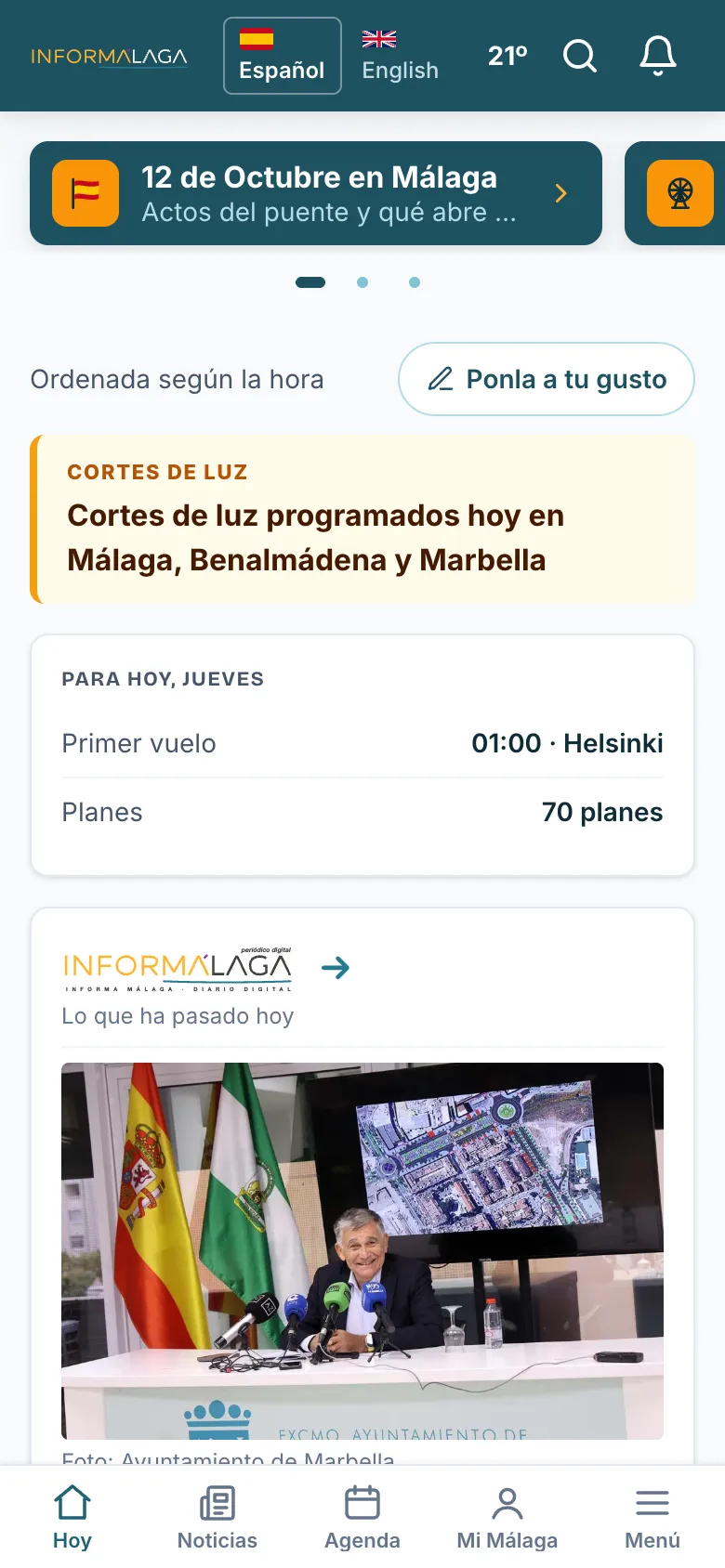 La portada de InforMálaga en el móvil