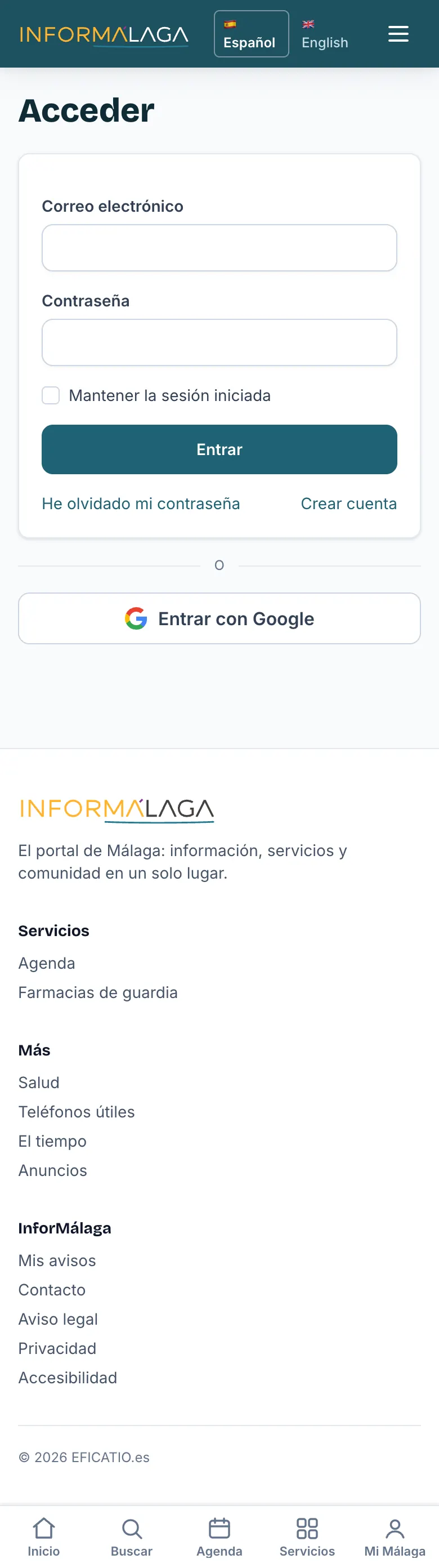 La pantalla de acceso con «Entrar con Google»