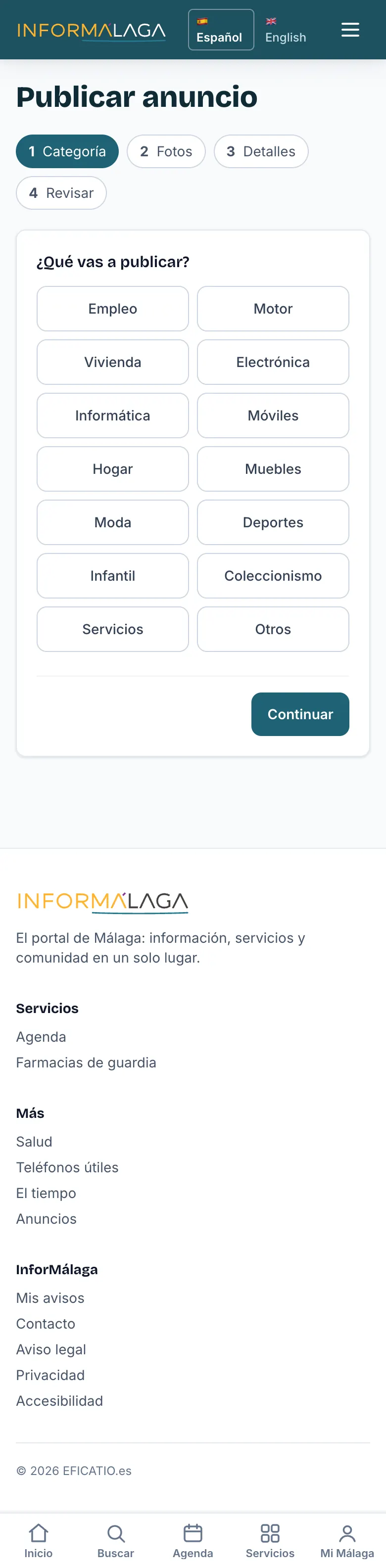 Publicar anuncio, paso 1: elegir la categoría