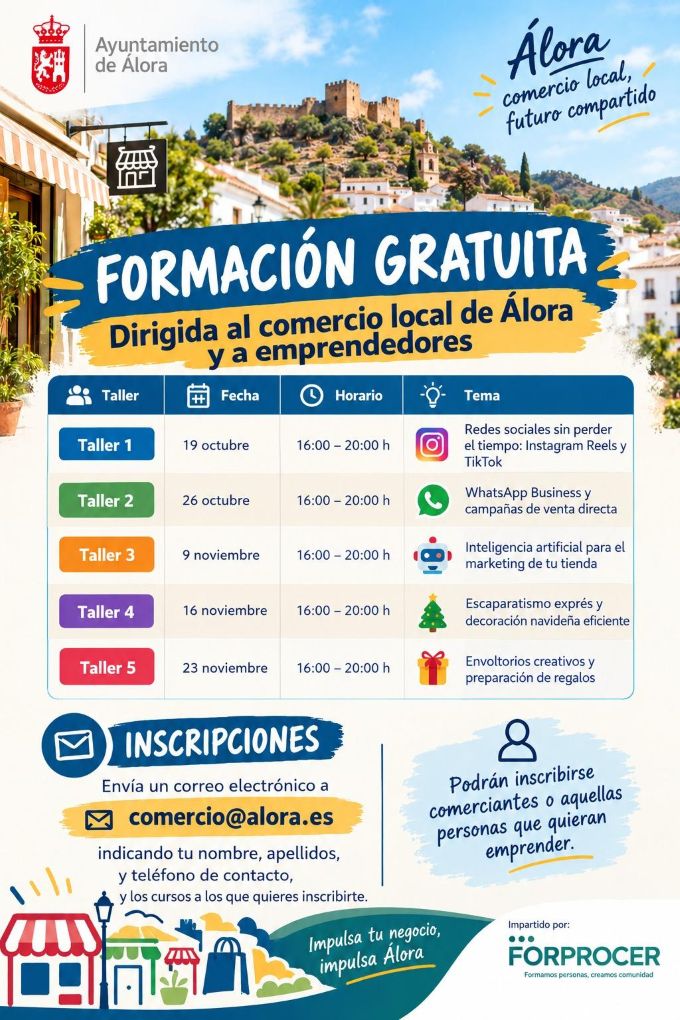 Imagen de la noticia: Álora ofrece cinco talleres gratuitos para el comercio local desde el 19 de octubre