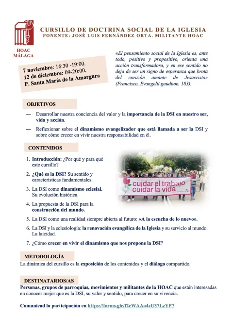 Imagen de la noticia: La HOAC celebra 80 años con un cursillo abierto y gratuito