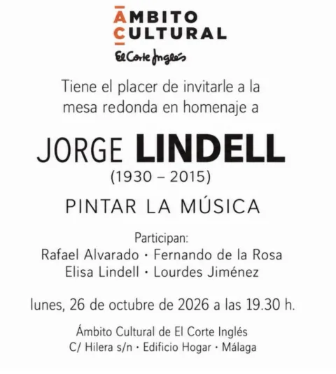 Cartel de una mesa redonda en homenaje a Jorge Lindell, con fecha, participantes y lugar.